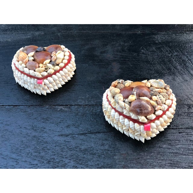 Heart Shaped Folk Art Boxes Encrusted With Shells - a Pair For Sale - Image 9 of 10