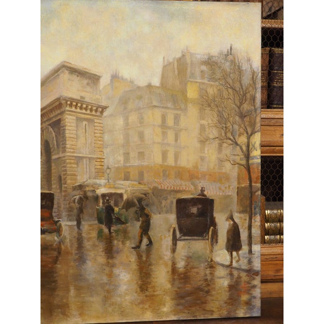 1910s Antique Parisian Street Scene Oil on Canvas Painting of Porte Saint-Martin, 1913 For Sale - Image 5 of 16