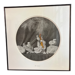 20th Century Set of Charcoal Prints Framed Signed Numbered by Francis Scott Titled as the Storyteller , the Philosopher , the Master , the Musician