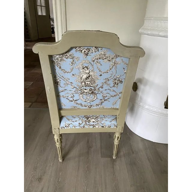 Gustavian (Swedish) Armchair with Toile de Jouy fabric, 1890s For Sale - Image 3 of 6