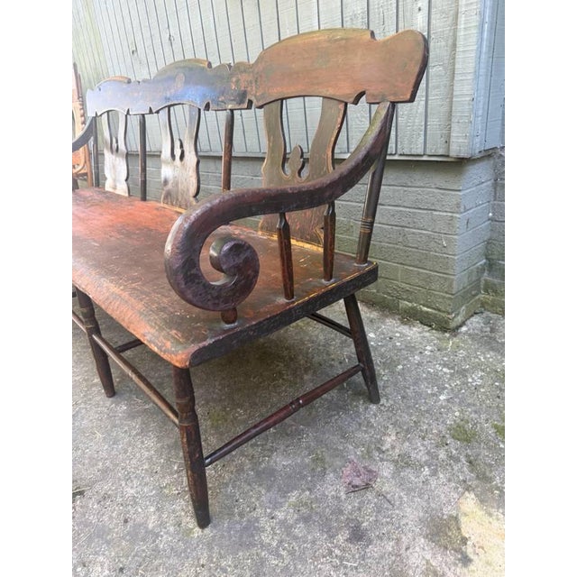 Antique 19th Century Early American Primitive Folk Art Style Hand Painted Bench For Sale - Image 15 of 15