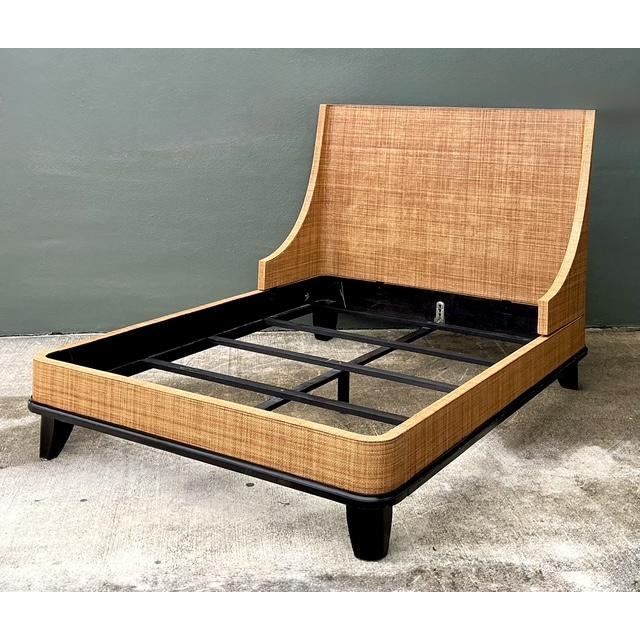 Late 20th Century Vintage Wrapped Grasscloth Queen Bed For Sale - Image 5 of 12