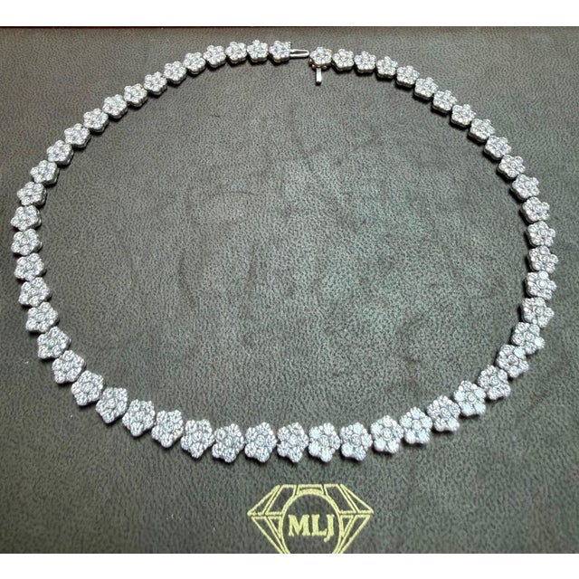 Floret Pave Set 30 Ct Diamond , VS1, E Color, Cluster Necklace In Platinum, 15" Long Choker Necklace The quality of the...