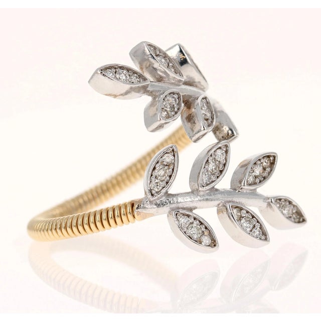 Contemporary Natural Diamond 0.28 Carat Leaf Wrap White Gold Yellow Gold Statement Ring, Size 7.5 For Sale - Image 3 of 8