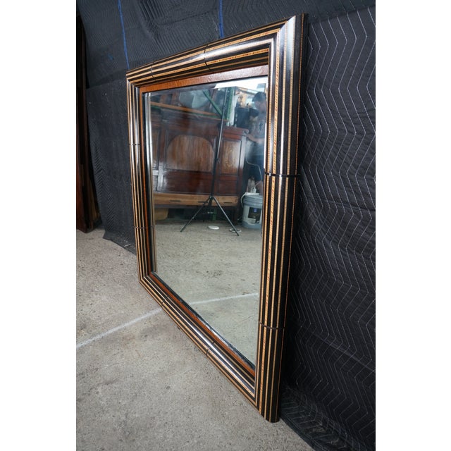 Late 20th Century Large Neoclassical Style Ebonized & Burl Wood Wall Mirror With Marquetry Inlay For Sale - Image 5 of 12