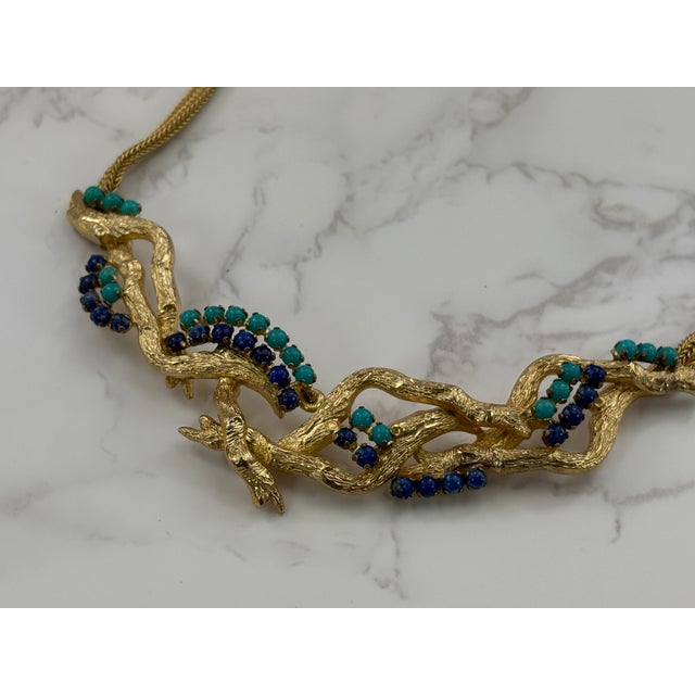 Vintage Christian Dior Necklace - 1962 Gold Tone Branches With Lapis & Turquoise Stones For Sale - Image 9 of 11