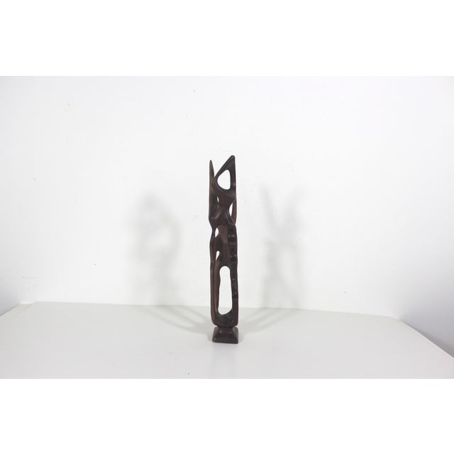 1960s Vintage Abstract Art Wood Sculpture, Acrobats, Dancers, Hand Carved From a Single Piece of Wood, Smooth Curvy, Original One of a Kind Teak For Sale - Image 5 of 10