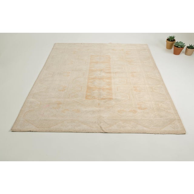 Cream Vintage Distressed Turkish Oushak Rug in Monochromatic Cream and Soft Sand For Sale - Image 8 of 10