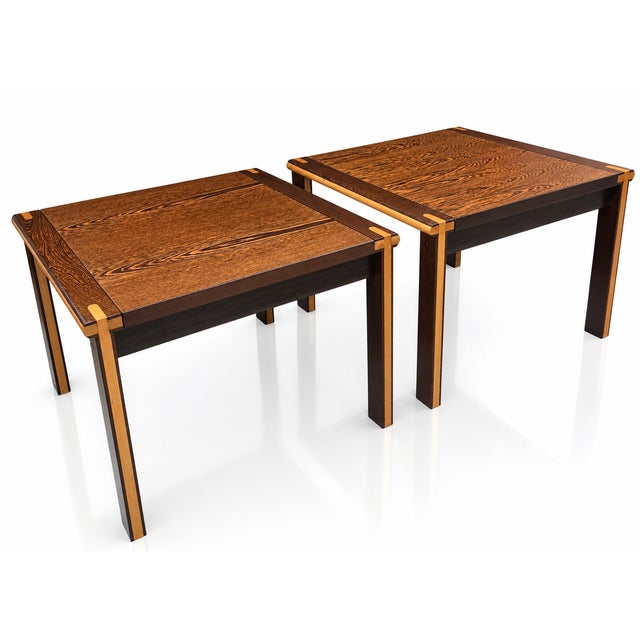 Exceptional Pair of Mid-Century Modern Zebrawood Side Tables With Contrasting Solid-Wood Joinery, Circa 1960s For Sale - Image 4 of 16