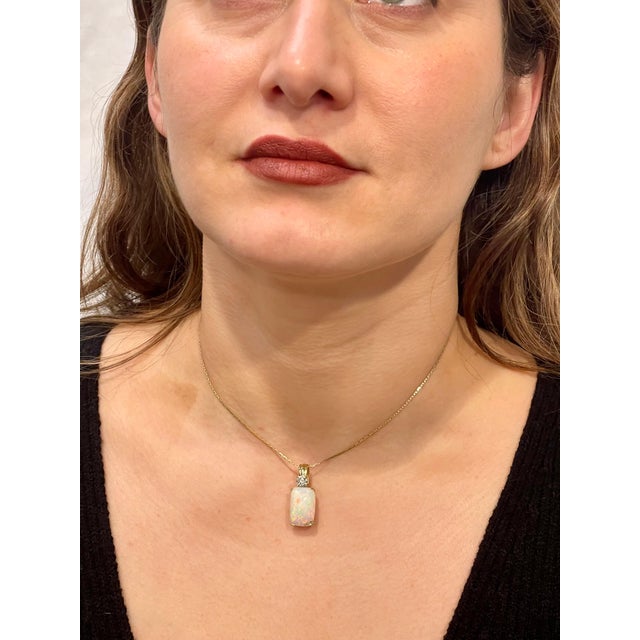7 Ct Ethiopian Opal & Diamond Pendant / Necklace 14 Karat + 14 Kt Gold Chain For Sale In New York - Image 6 of 18
