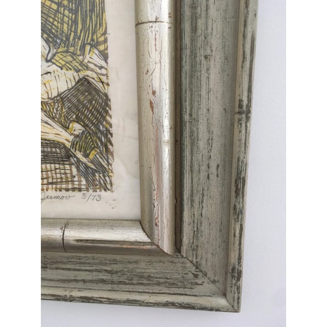 1970s Vintage Mid-Century Abstract Nude Woman Signed Block Print Lithograph For Sale - Image 5 of 11