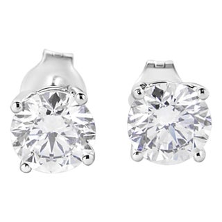 14K White Gold 1 3/4 Cttw Lab Grown Round Brilliant Diamond Solitaire Stud Earring (F-G Color, VS2-SI1 Clarity) For Sale