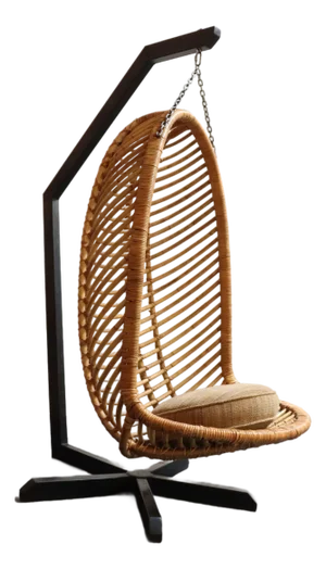 Vintage Bamboo and Rattan Hanging Parrot Chair With Cantilever Steel Frame