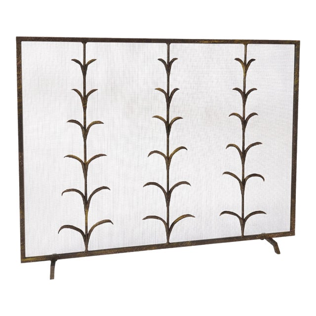 Gold Rubbed Black Lily Stems Fireplace Screen For Sale
