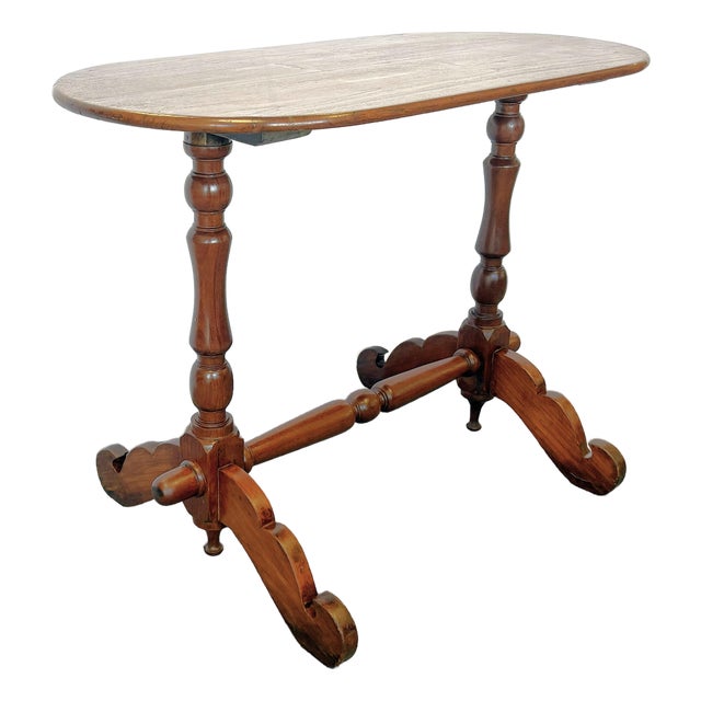 Antique Hand Made Campaign Style Oval Wood Table For Sale