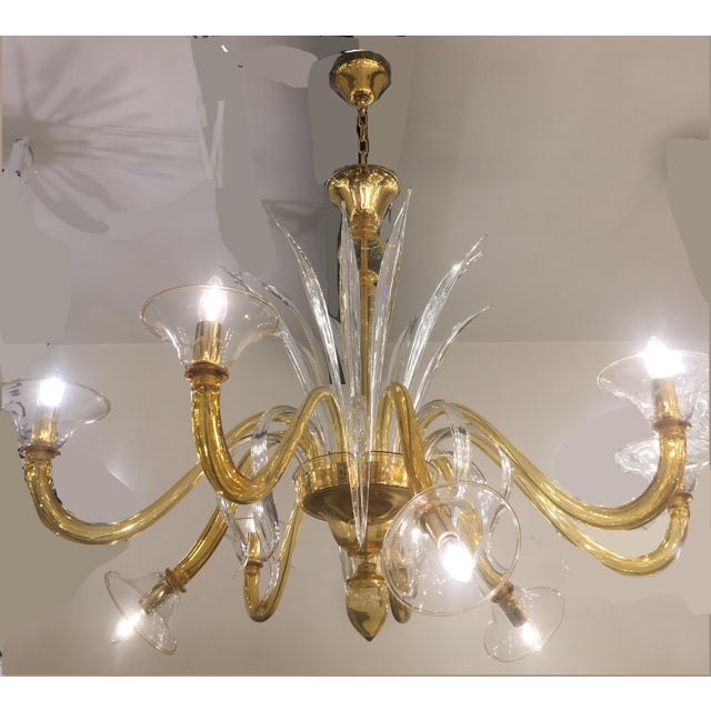 Murano Italian Contemporary Yellow Murano Style Glass Chandelier For Sale - Image 4 of 6