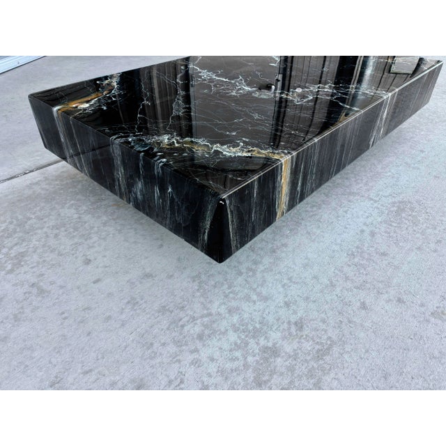 1970s 1970s Italian Black Faux Marble Floating Coffee Table Designed by Willy Rizzo For Sale - Image 5 of 12