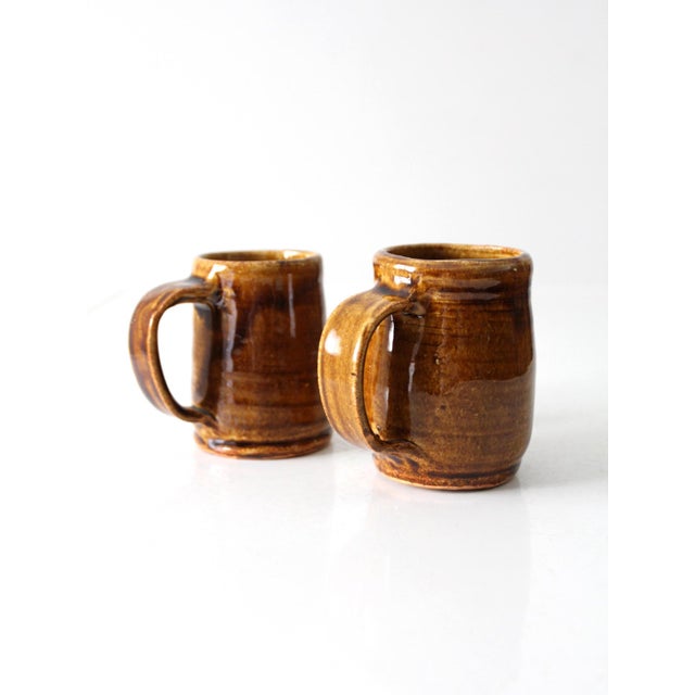Ceramic Vintage Rustic Handmade Pottery Mug Pair For Sale - Image 7 of 10