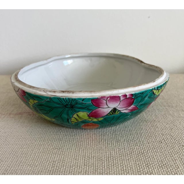 Large Chinoiserie Lotus Flower Porcelain Lidded Box For Sale - Image 9 of 13