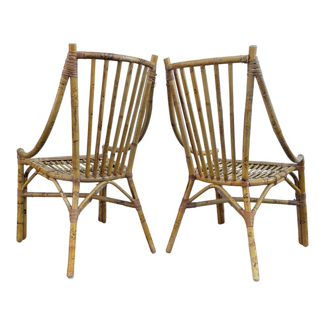 Calif-asia Vintage Sculptural Rattan Bamboo Side Chair-A Pair For Sale - Image 4 of 5