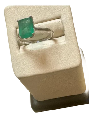 Natural 2.2 Carat Emerald Cut Zambian Emerald Ring in Platinum, Estate, Size 5.5