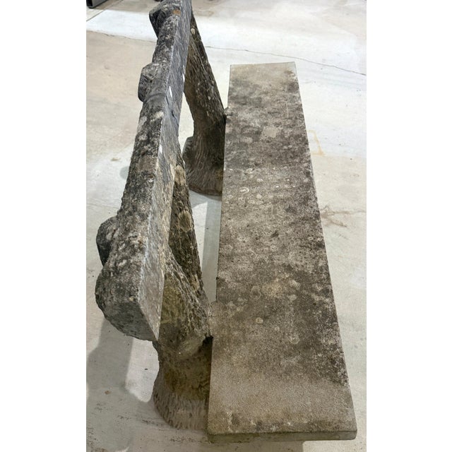 Monumental French Faux Bois Cast Stone Bench Tree Trunk Supports, circa 1920s For Sale - Image 10 of 18
