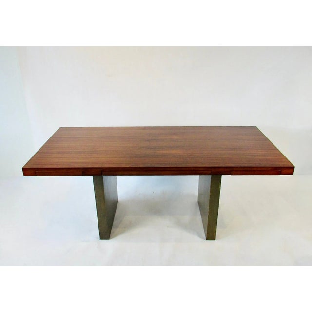 Roger Sprunger for Dunbar Rosewood Table Desk on Bronze Plinth Bases For Sale - Image 11 of 12