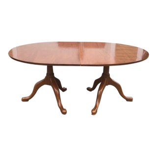 Mid 20th Century Mahogany 2 Pedestal Queen Anne Style Dining Table with 2 Leaves For Sale