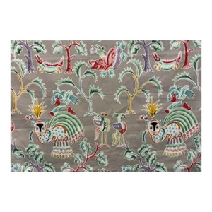 Clarence House Huberta Print Home Decor Whimsical Heavy Linen Drapery Fabric Taupe Coral Aqua Green Tiger Chinoiserie
