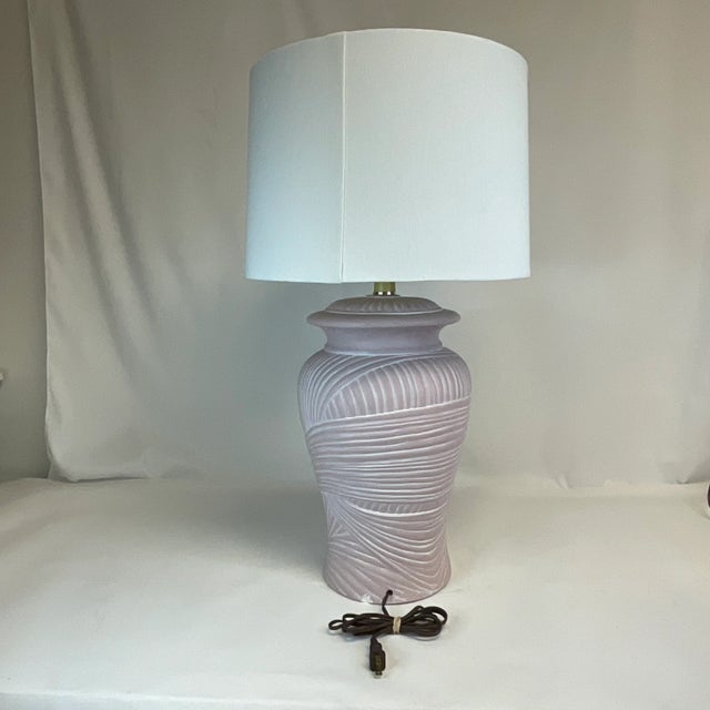 1980s Vintage Coastal Palm Beach Regency Pink Plaster Table Lamp With White Ceruse Finish For Sale - Image 9 of 11