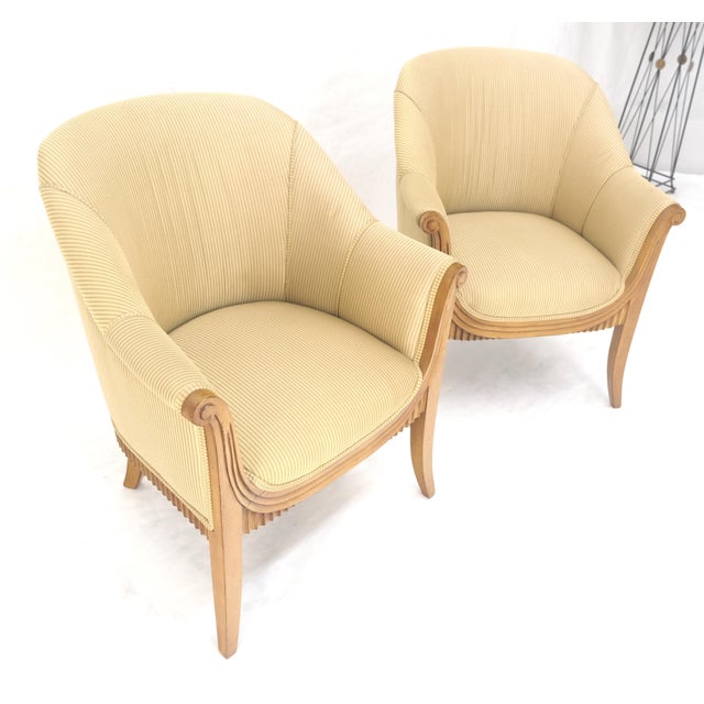 c.1940s Pair Leon Jallot Atr. Carved Scallop Edge Bergere Arm Lounge Chairs MINT For Sale - Image 9 of 11