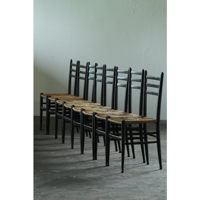 Vintage Italian Papercord Black Dining Chairs with Woven Seat, 1950s, Set of 4 For Sale - Image 9 of 14