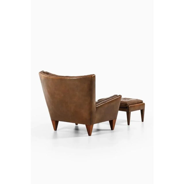 1960s Set of Lounge Chair and Stool in Rosewood and Brown Leather attributed to Illum Wikkelsø, 1960s For Sale - Image 5 of 11