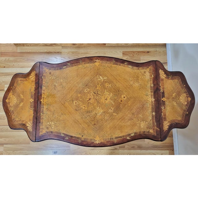 French Antique American Made French Louis XV Marquetry Drop Leaf Center Table Desk For Sale - Image 3 of 18