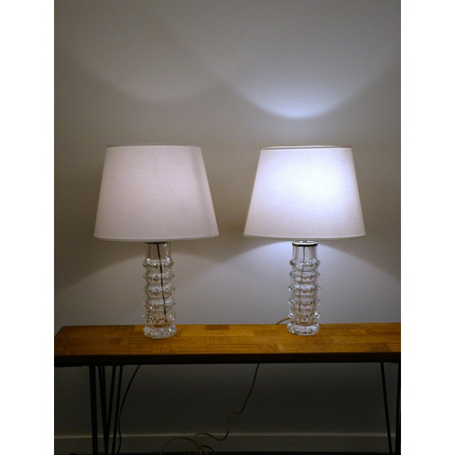 Swedish Art Glass Table Lamps by Carl Fagerlund for Orrefors, 1950s, Set of 2 For Sale - Image 6 of 12