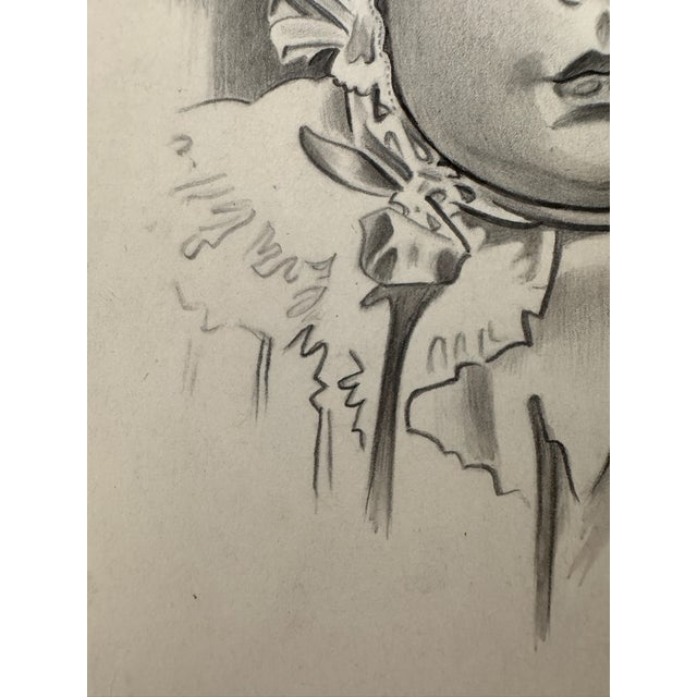 Illustration 1940s Original Signed Graphite Illustration of Child Portrait in Lace Bonnet, 10 × 8 In. For Sale - Image 3 of 6