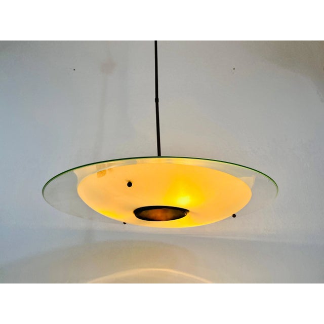 Metal Mid-Century Modern Italian Brass and Glass Pendant Lamp, 1950s For Sale - Image 7 of 13