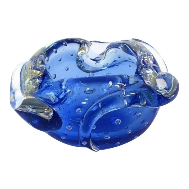 Italian Murano Blue Art Glass Ashtray or Bowl For Sale