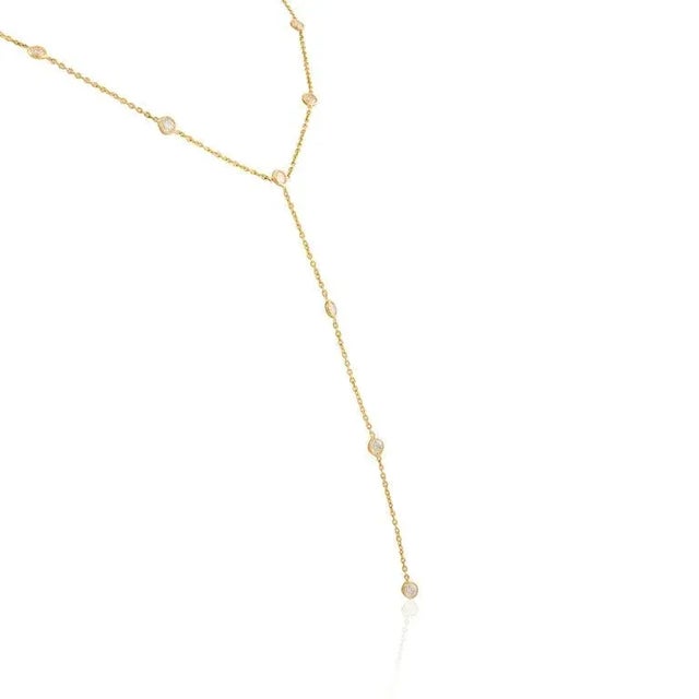 Modern 1 CTW Diamond Modern Chic Y-Drop Necklace in 18k Solid Gold by VRJewels For Sale - Image 3 of 11