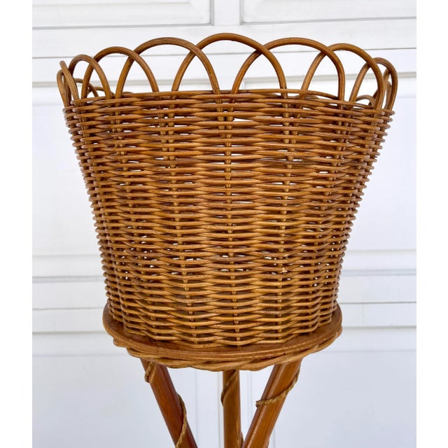 Vintage Woven Wicker Plant Basket on Wood Legs Chairish