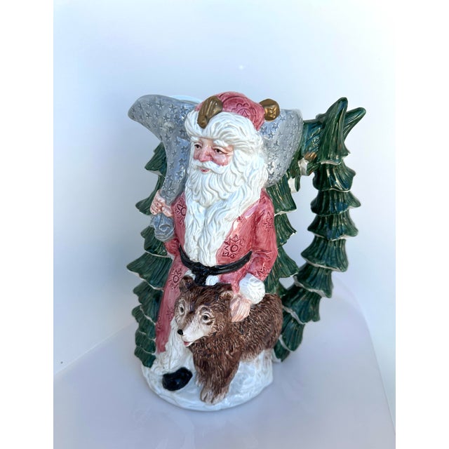 American 1990s Fitz & Floyd Russian Wilderness Santa Claus & Bear Pitcher 2Qt For Sale - Image 3 of 8