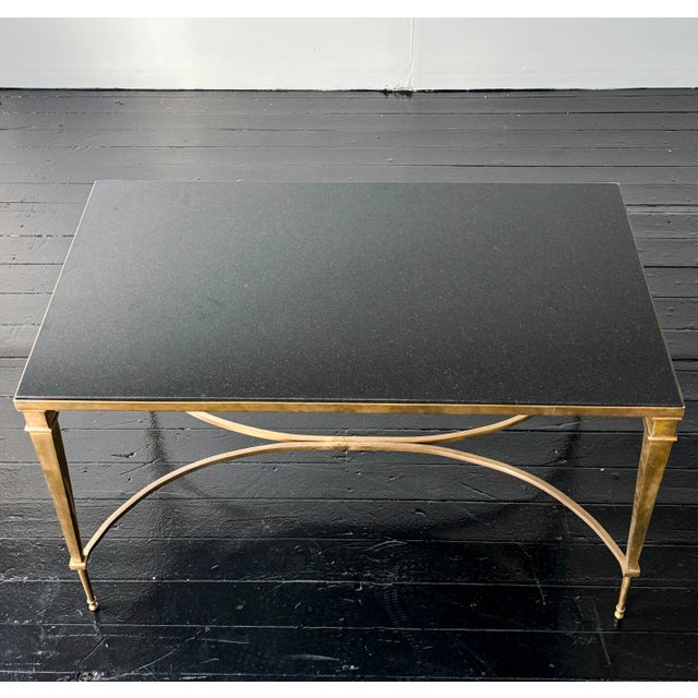 1960s Mid-Century Neo-Classical Style Brass Side Table With Stone Top For Sale - Image 11 of 12