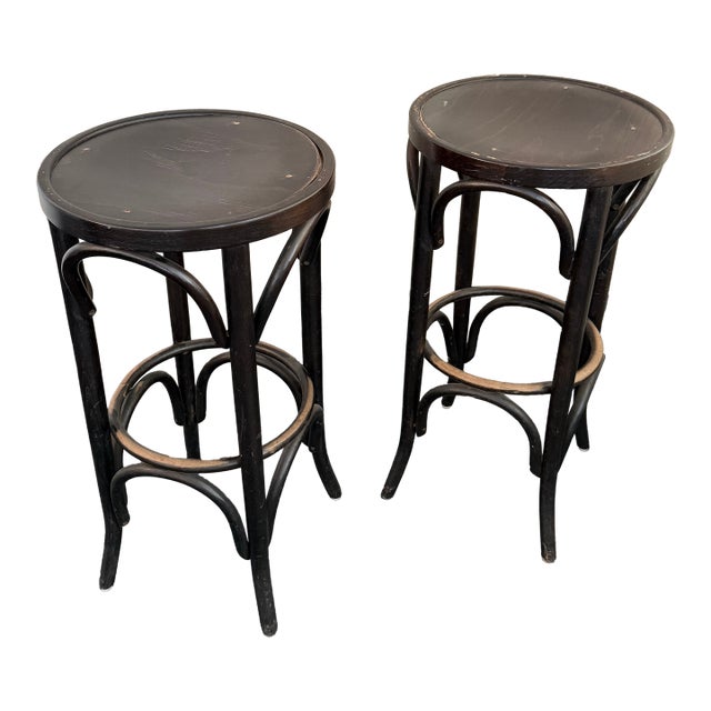 Pair of Mid-Century Thonet Style Bentwood Bar Stools For Sale