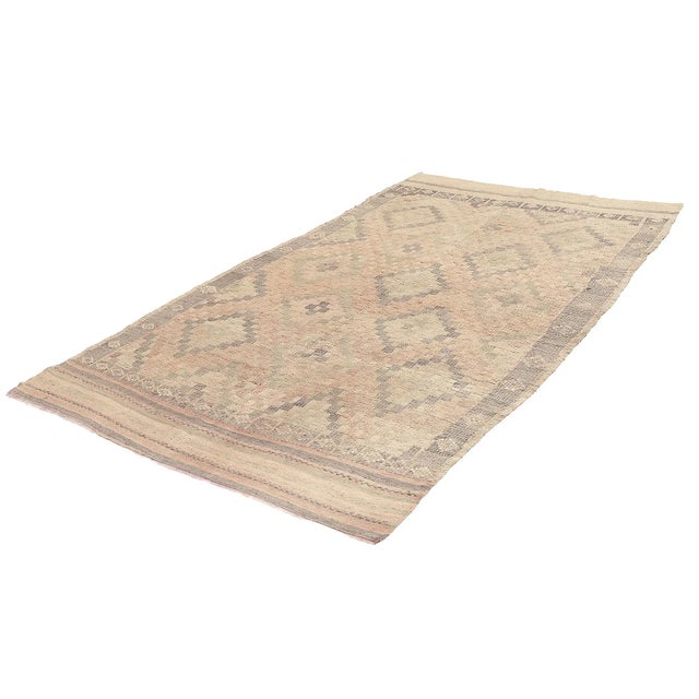 Traditional Mid 20th Century Faded Vintage Embroidered Kilim Rug For Sale - Image 3 of 7