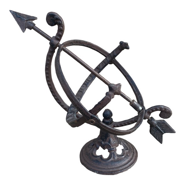 Vintage Iron Armillary Sundial Garden Ornament, Neoclassical Outdoor Decor For Sale