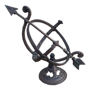 Vintage Iron Armillary Sundial Garden Ornament, Neoclassical Outdoor Decor