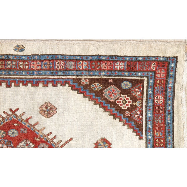 Cream Antique Persian Bakhshaish Carpet, Handmade Wool Oriental Rug, Ivory and Rust For Sale - Image 8 of 14
