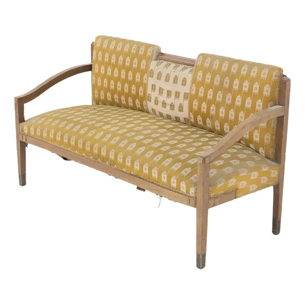 Vintage Fabric and Brass Wooden Sofa, 1950s For Sale