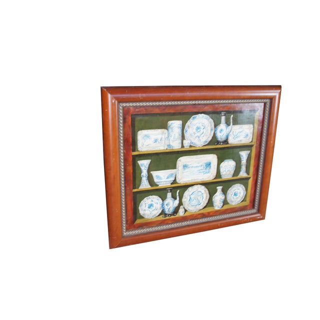 Farmhouse Late 20th Century Fabrice De Villeneuve Trompe l'Oeuil Bw China Cupboard Still Life Oil Painting For Sale - Image 3 of 12