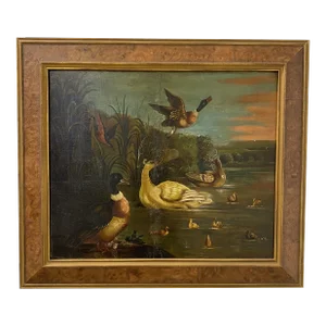19th Century Dutch School Landscape Painting of Ducks After Melchior D'Hondecoeter